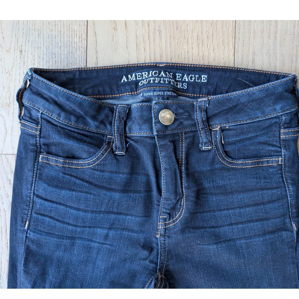 American Eagle‎ Super Super Stretch Skinny Jeans Dark Wash Indigo Women 4 Reg - Picture 2 of 6